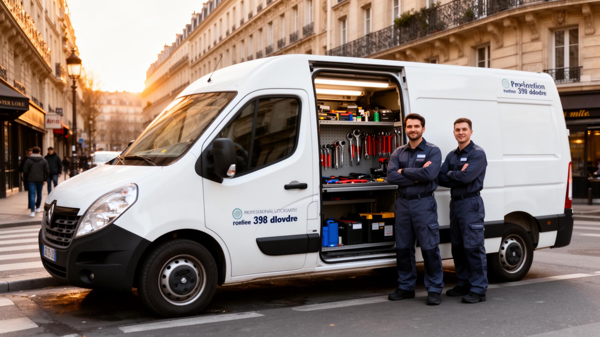 Équipe SOS Électricien 24 devant le véhicule d'intervention